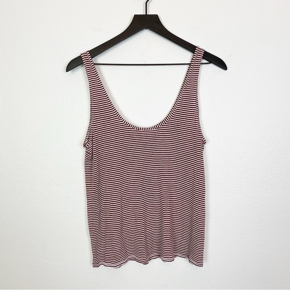 Rag & Bone Michal Linen Blend Tank Top in Burgundy Multi Striped - Picture 6 of 10